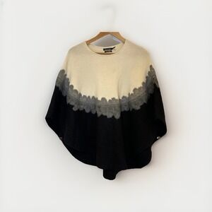 Massimo Dutti Wool Poncho One Size Black Ivory Colorblock Luxe Minimalist